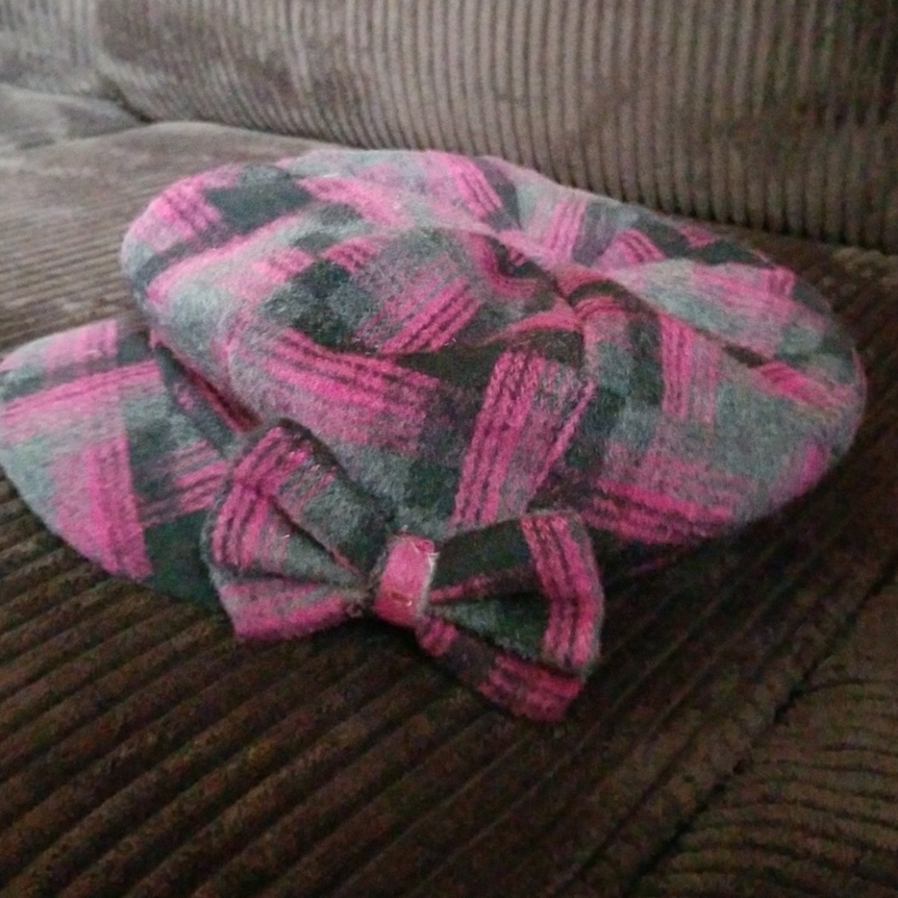 Pink,grey, and black plaid hat